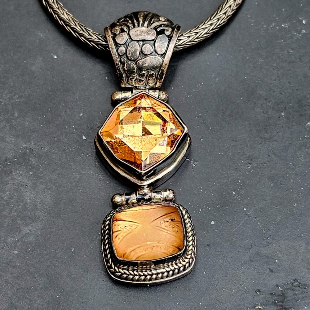 Sterling Silver SARDA 925 Amber Yellow Topaz Womens Necklace Pendant Jewelry